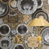 Versace VI 79136-4 Siyah Altın Madalyon Duvar Kağıdı Siyah zemin üzerine altın ve gümüş renkli barok madalyon tabak desenli Versace VI duvar kağıdı