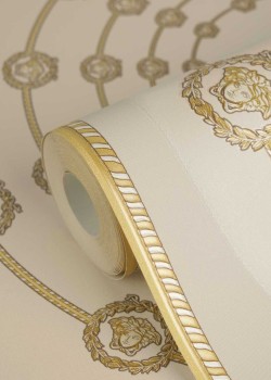 Versace VI 79175-3 Vizon Bej Altın Medusa Halkalı İtalyan Duvar Kağıdı, 7.04m²