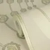 Versace VI 79175-4 Krem Yeşil Medusa Duvar Kağıdı Krem zemin üzerine açık yeşil dairesel Medusa halkalı Versace VI duvar kağıdı