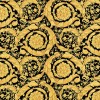 Siyah zemin üzerine parlak altın sarısı barok yaprak desenli Versace VI 93583-4 duvar kağıdı