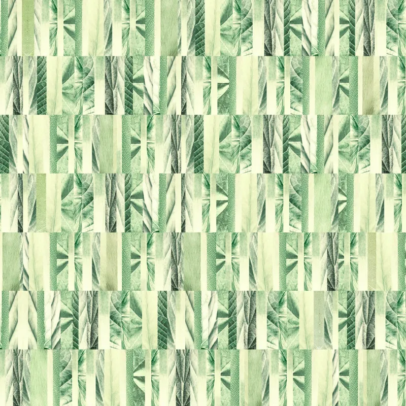 Canlı Yeşil Yaprak Mozaik Duvar Kağıdı Paneli Project Z61014-3 Canlı yeşil tonlarda, dikey şeritli patchwork (Leaves Filling) yaprak dokulu duvar kağıdı paneli Z61014-3.