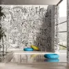 Pastel şeftali, turuncu ve sarı-yeşil tonlarda, detaylı fantastik kent duvar kağıdı paneli Z61028-2 New Together.