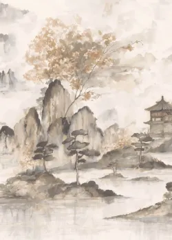 Project Z61045-1 Japan Klasik Uzak Doğu Manzarası Sulu Boya Duvar Paneli 15m²