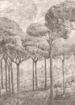 Project Z61047-1 Foresta Tek Renk Ağaç Çizimi Duvar Paneli 15m²