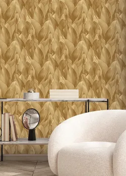 Architexture 2 Z57708 Bej Yaprak Desenli Lüks Duvar Kağıdı