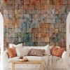 Pastel tonlarda ahşap küp mozaik desenli Architexture Z57786 duvar kağıdı paneli, 3D İskandinav stil