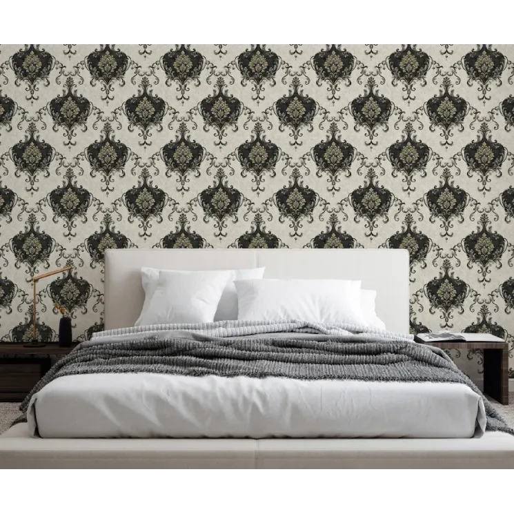 Casa Chic Z20136 beyaz krem tonlarında, büyük damask desenli, klasik ve lüks duvar kağıdı.