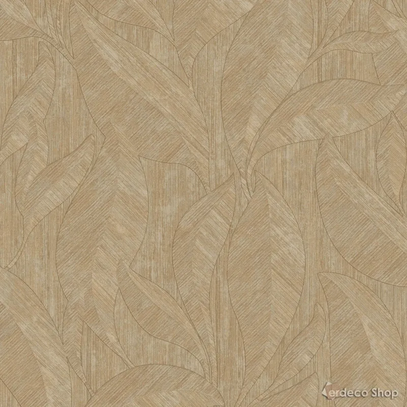Casa Chic Z20111 bej ve açık kahve renkli, yaprak desenli duvar kağıdı.