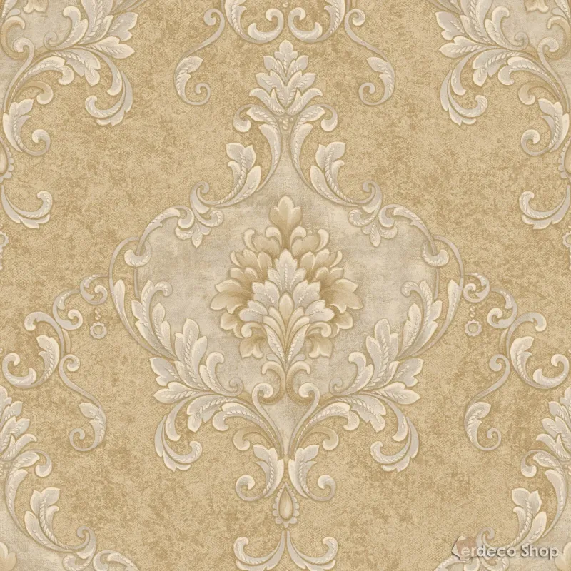 Casa Chic Z20138 bej zeminli, açık krem damask motifli, klasik ve lüks duvar kağıdı.