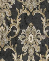 Elie Saab 2 Z34929, antrasit zeminli bej damask desenli kabartmalı duvar kağıdı