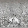 Siyah beyaz kabartmalı Elie Saab Z34955 panel, leylek ve bambu desenli