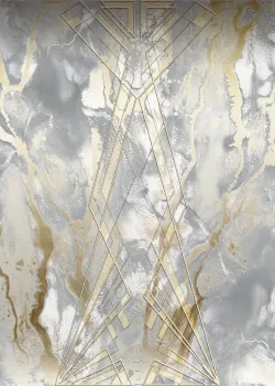 Elie Saab Z34961 Buz Mavisi Altın Mermer Geometrik Duvar Kağıdı Paneli