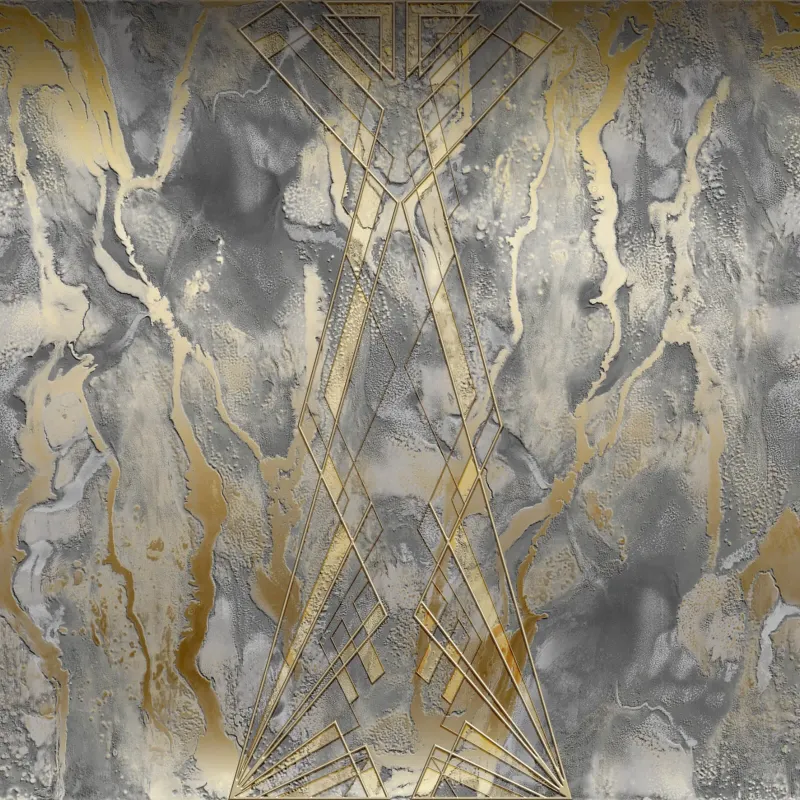 Elie Saab Z34963, Mavi Altın Desenli Duvar Paneli Elie Saab Z34963 panel, mavi-gri mermer üzerine altın geometrik kabartma