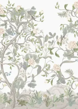 Elie Saab Z34976, Kuşlu & Çiçekli Ağaç Motifli 6 Parçalı Duvar Kağıdı Paneli