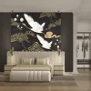 Z34988 Japon esintili turna duvar paneli Elie Saab Z34988 turna kuşları ve altın bulutlu Japon stil panel