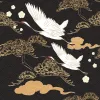 Z34988 Japon esintili turna duvar paneli Elie Saab Z34988 turna kuşları ve altın bulutlu Japon stil panel