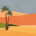 Marrakech Z70756, Retro Çöl Manzarası Palmiyeli Sanatsal Duvar Posteri, 15m²