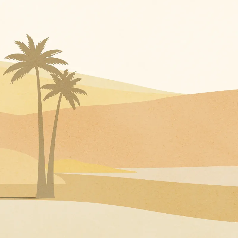 Açık Tonlu Çöl Manzaralı Palmiyeli Duvar Posteri Marrakech Z70757, Kumaş dokulu, bej krem pastel renkli, minimalist çöl manzarası palmiyeli duvar posteri