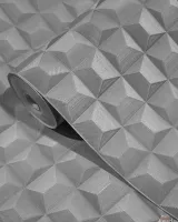 Mini Trend Z15522 Sıcak Gri 3D Küp Desenli Duvar Kağıdı 5m²