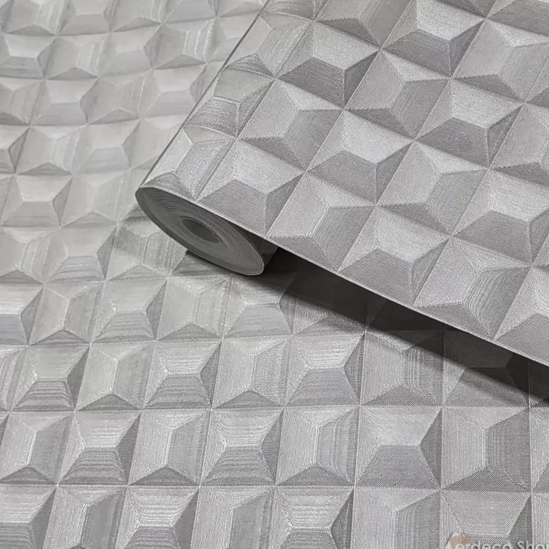 Mini Trend Z15522 sıcak gri tonlarında 3D küp desenli modern duvar kağıdı.