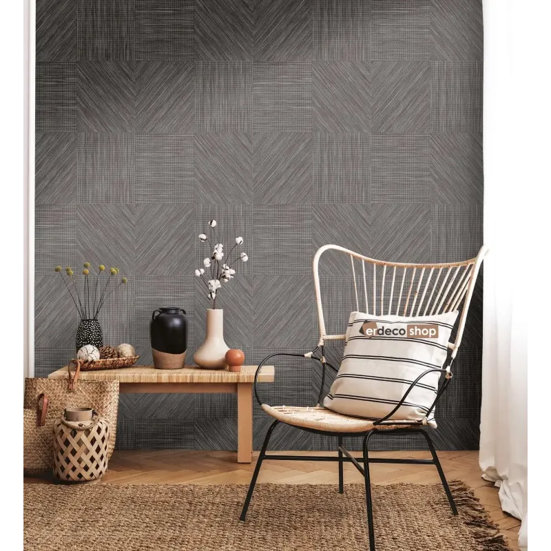 Natural Z48435 altın bej keten geometrik panel dokuma duvar kağıdı sıcak organik modern