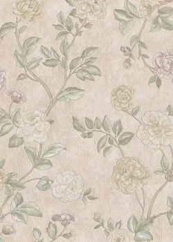 Satin Flowers Z66801 – Pastel Çiçekli Bej Saten Duvar Kağıdı