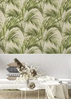 Satin Flowers Z66824 – Palmiye Desenli Tropikal Bej Duvar Kağıdı Satin Flowers Z66824 – Palmiye Desenli Tropikal Bej Duvar Kağıdı