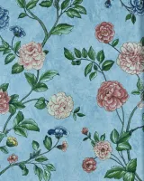 Satin Flowers Z66807 Mavi Zeminli Renkli Floral Duvar Kağıdı