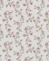 Satin Flowers Z66853 çiçekli beyaz pembe yeşil vintage duvar kağıdı