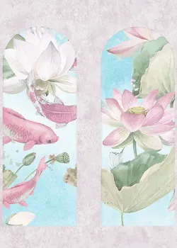 Satin Flowers Z66869, Pembe Çiçekli Koi Balık Duvar Paneli