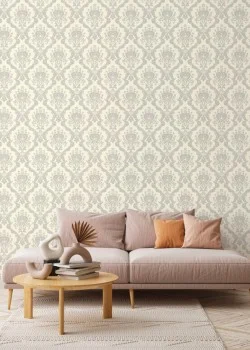 Tradizione Italiana Z21744 Klasik Damask Desenli Vizon ve Grej Duvar Kağıdı, 5.33m²