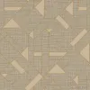 Modern geometrik desenli, bej ve kahve tonlarında keten dokulu elyaf duvar kağıdı