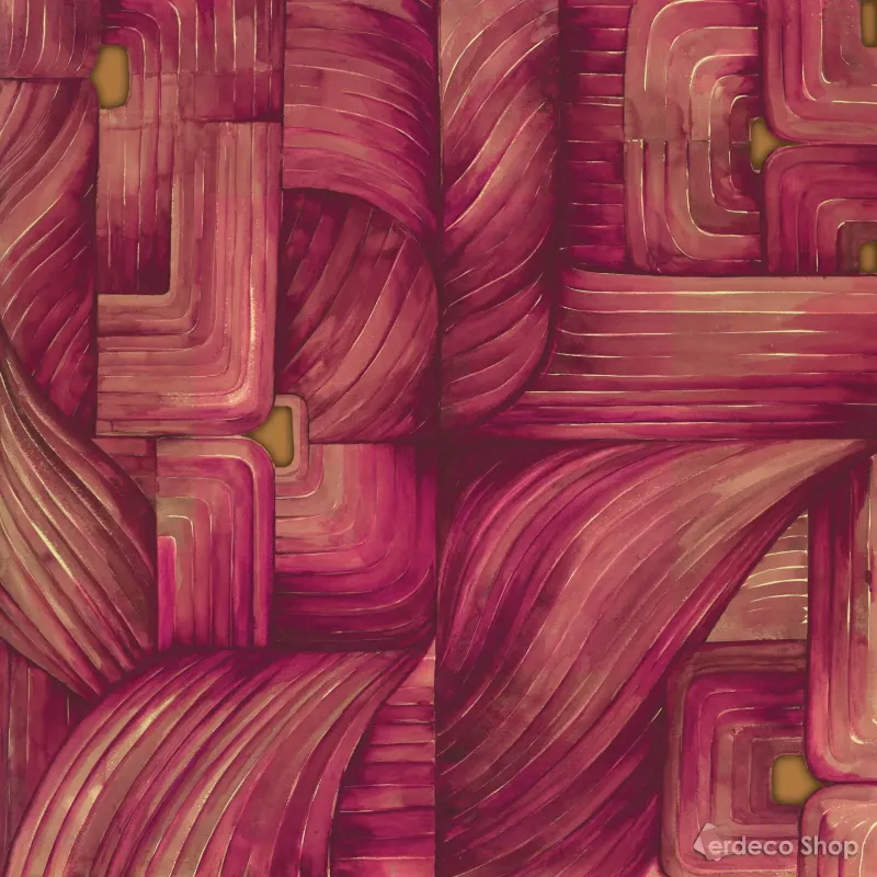 Koyu pembe soyut desenli, altın detaylı duvar paneli Trussardi 7 Z18986