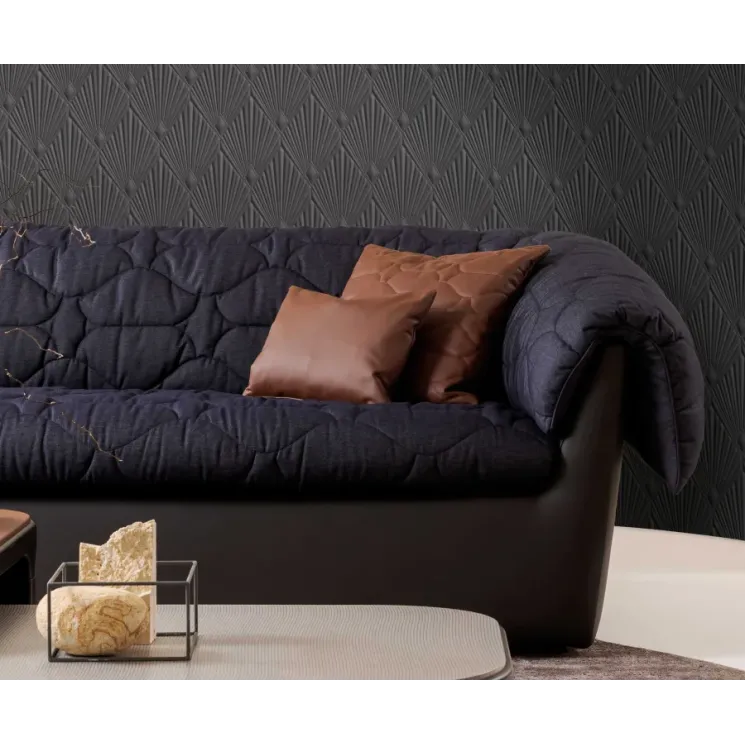 Füme gri kabartmalı yelpaze desenli modern duvar kağıdı, Trussardi 8 Z30324