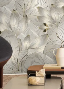 Trussardi 8 Z30366, Altın Tonlarda Yaprak Desenli Duvar Kağıdı Paneli, 9m²