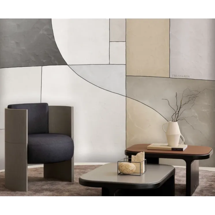 Trussardi Z30378 duvar kagidi paneli: Mavi ve yeşil tonlarda organik geometrik desen.