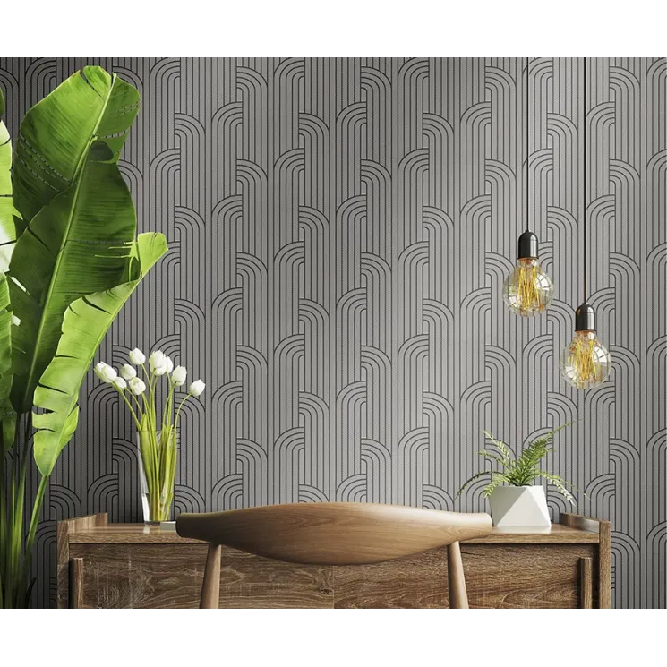 Vision Z76005 Gri Siyah Art Deco Duvar Kağıdı Vision Z76005 art deco geometrik kemer desenli duvar kağıdı, gri, siyah, modern