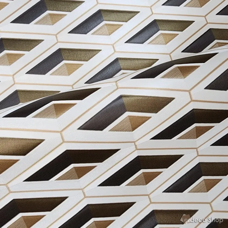 Vision Z76003 geometrik baklava desenli duvar kağıdı, gri, kahve, krem, 3D
