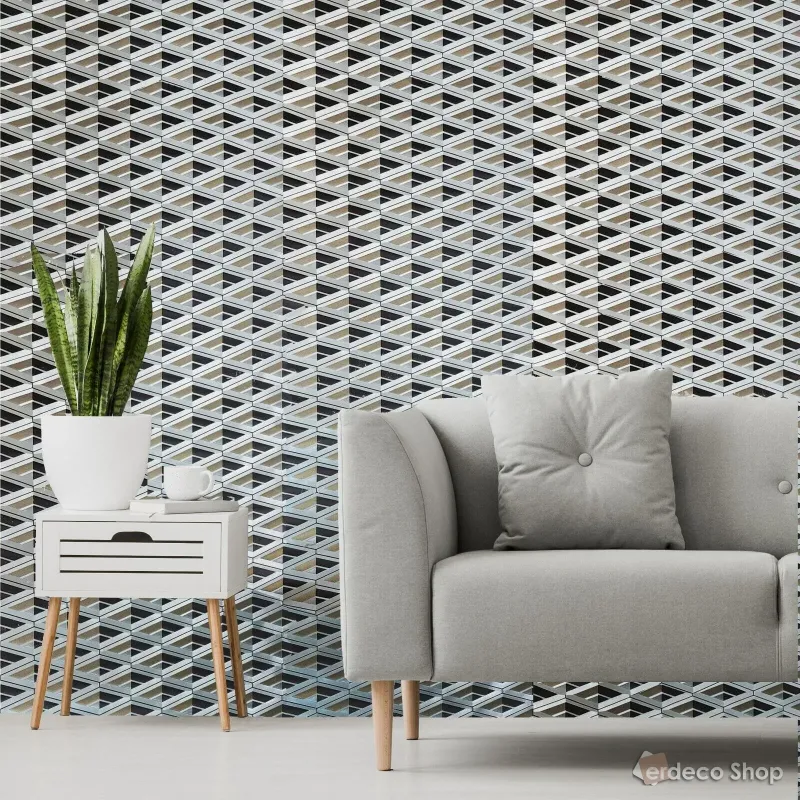 Vision Z76006 geometrik üçgen desenli duvar kağıdı, gri, siyah, bej, 3D