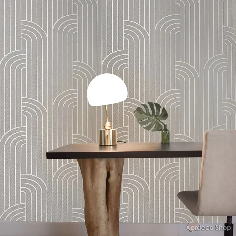 Vision Z76018 Art Deco kemer desenli duvar kağıdı, bej, modern, sanatsal, kavisli