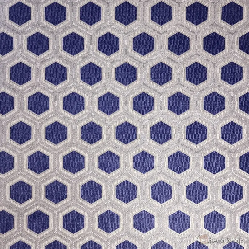 Vision Z76045 lacivert ve gri tonlarında, altıgen petek desenli, modern geometrik duvar kağıdı.