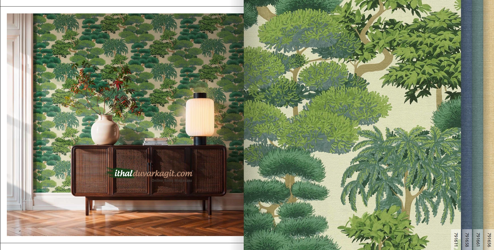 A.S. Création Cuba 2 krem zemin yeşil bonsai ağaç desenli duvar kağıdı