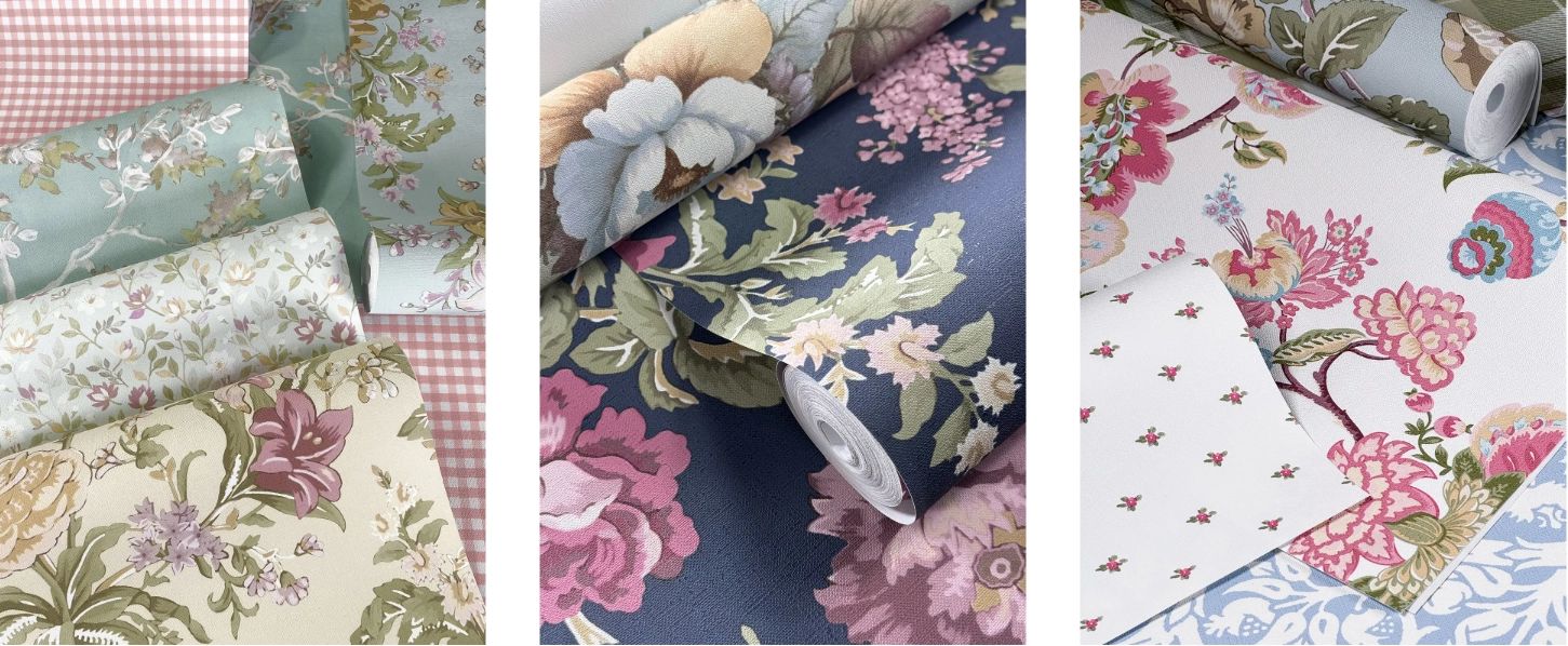 Blooming Garden Pastel Çiçek Renk Kartelası Cristiana Masi Blooming Garden pastel yeşil pembe çiçek desenli duvar kağıdı rulo renk seçenekleri