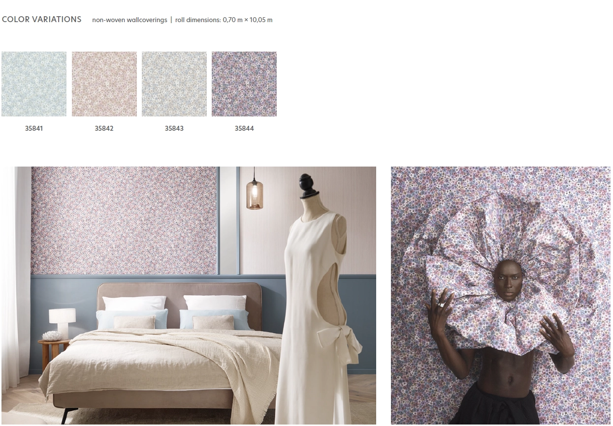 Marburg Papis Loveday 35841-35844 millefleurs küçük çiçek desenli duvar kağıdı pastel renkleri