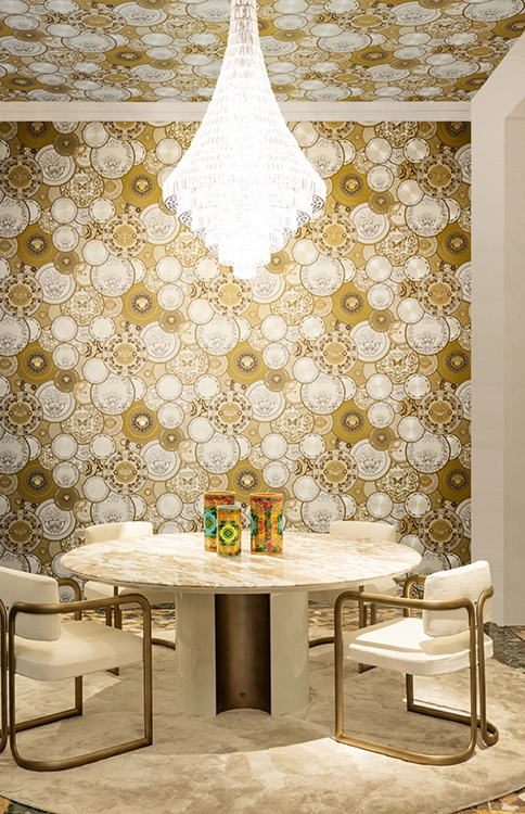 Versace Home Versace 6 ART DE LA TABLE Versace Home Versace 6 ART DE LA TABLE altın krem madalyon desenli duvar kağıdı
