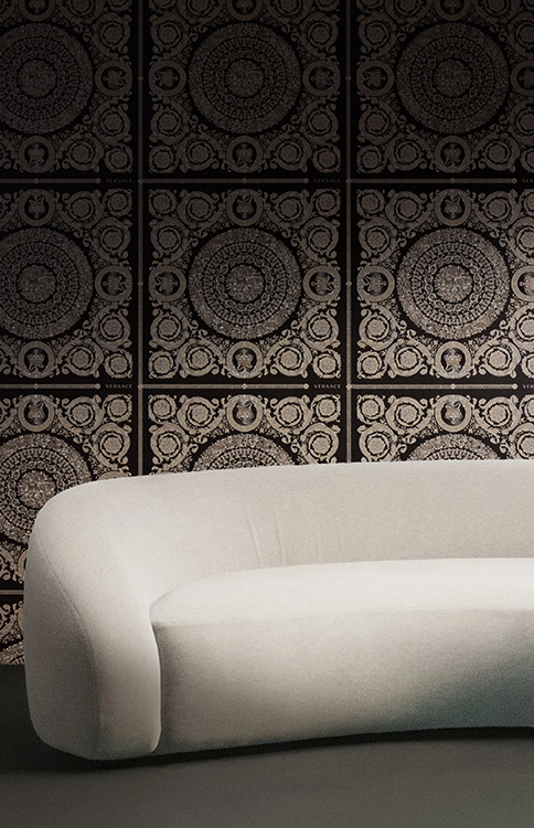 Versace Home Versace 6 HERITAGE Versace Home Versace 6 HERITAGE siyah gümüş madalyon desenli duvar kağıdı